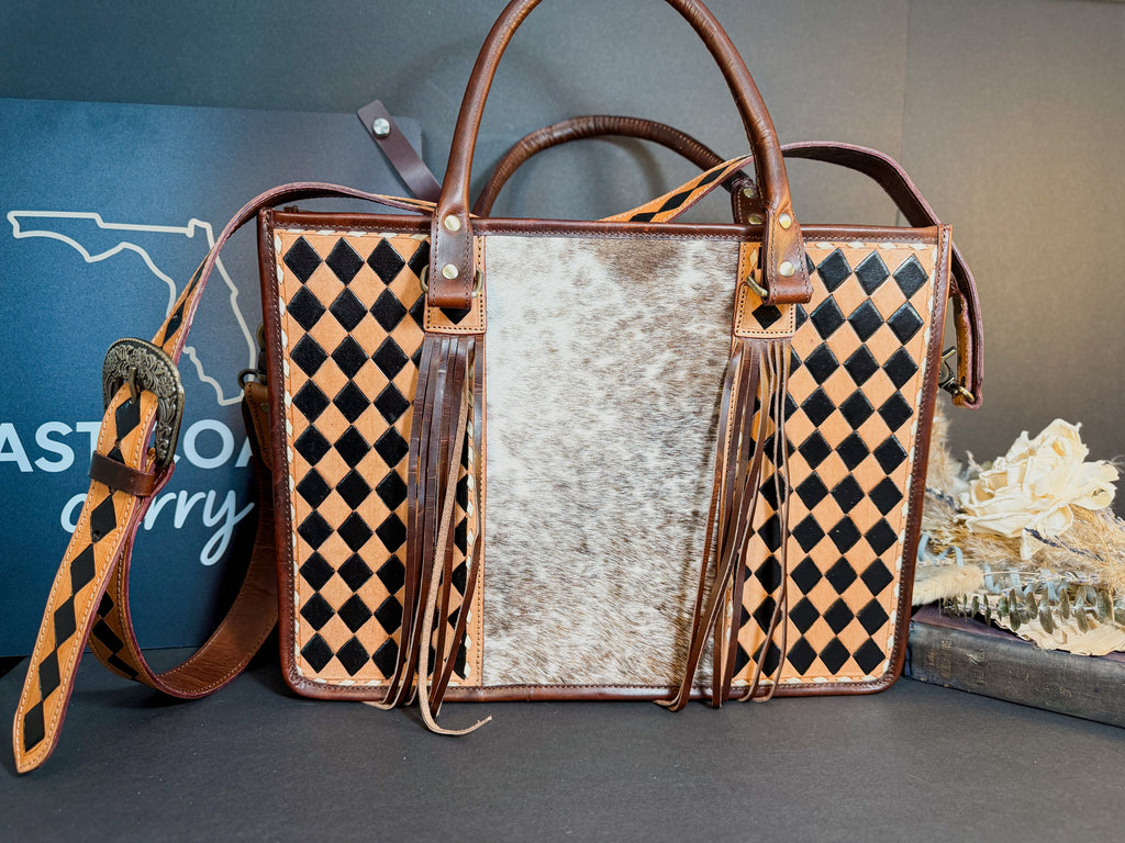 Checkmate Collection | Women’s Work-Ready Cowhide & Brown Checkered Full-Grain Leather Tote