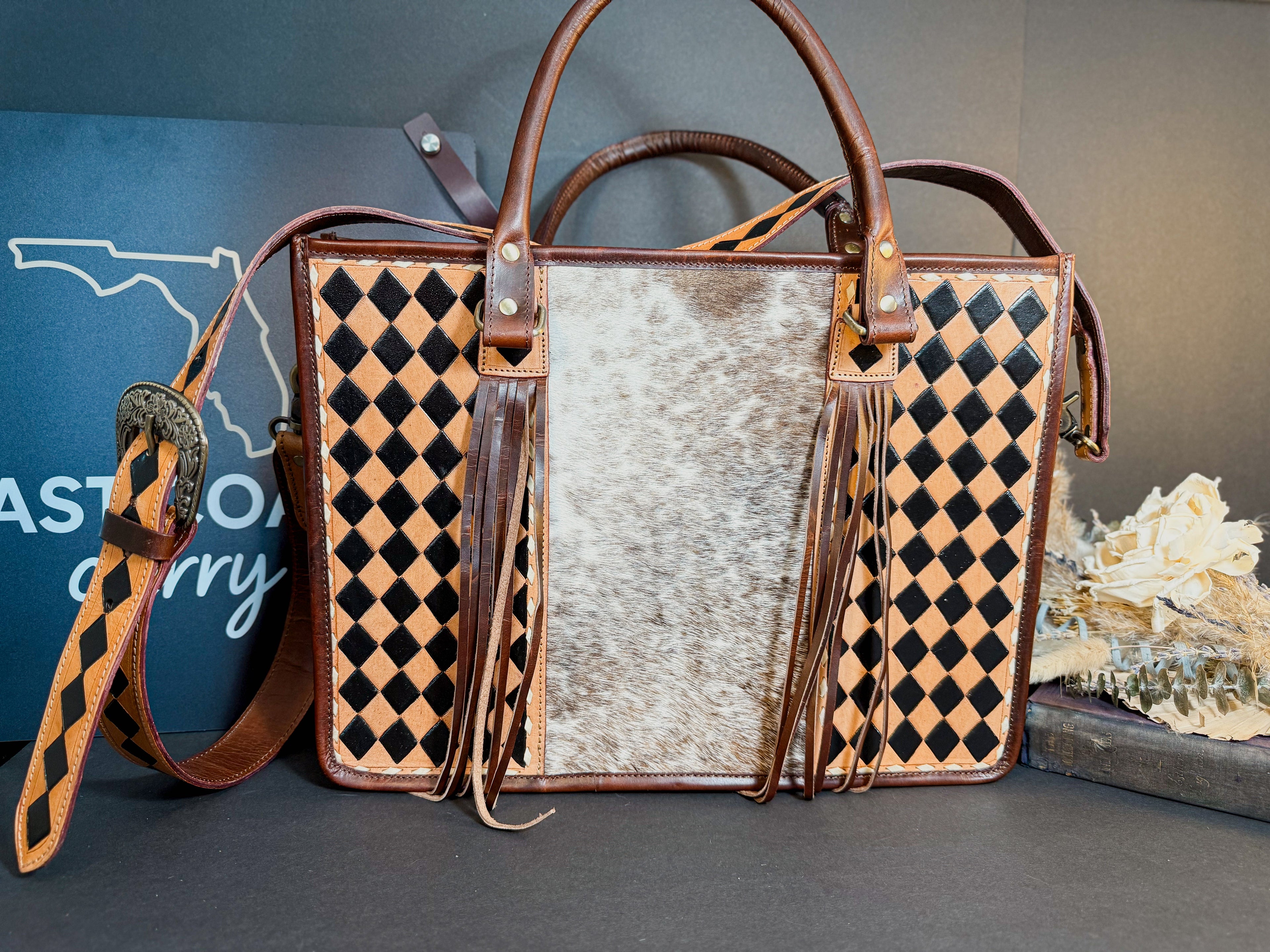 Checkmate Collection | Women’s Work-Ready Cowhide & Brown Checkered Full-Grain Leather Tote