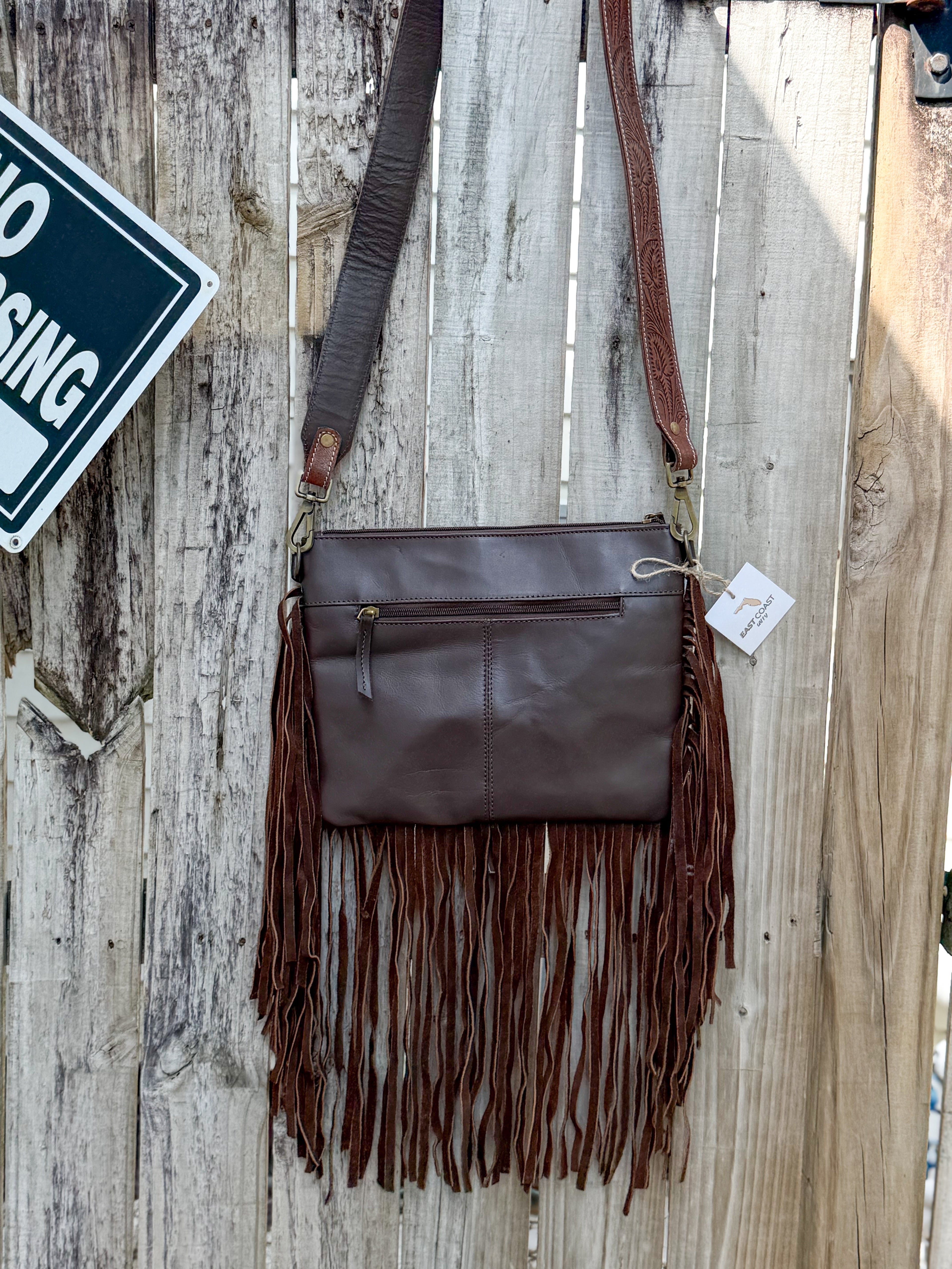 Southwestern Cowhide Fringe Crossbody Bag | Tooled Leather Western Purse