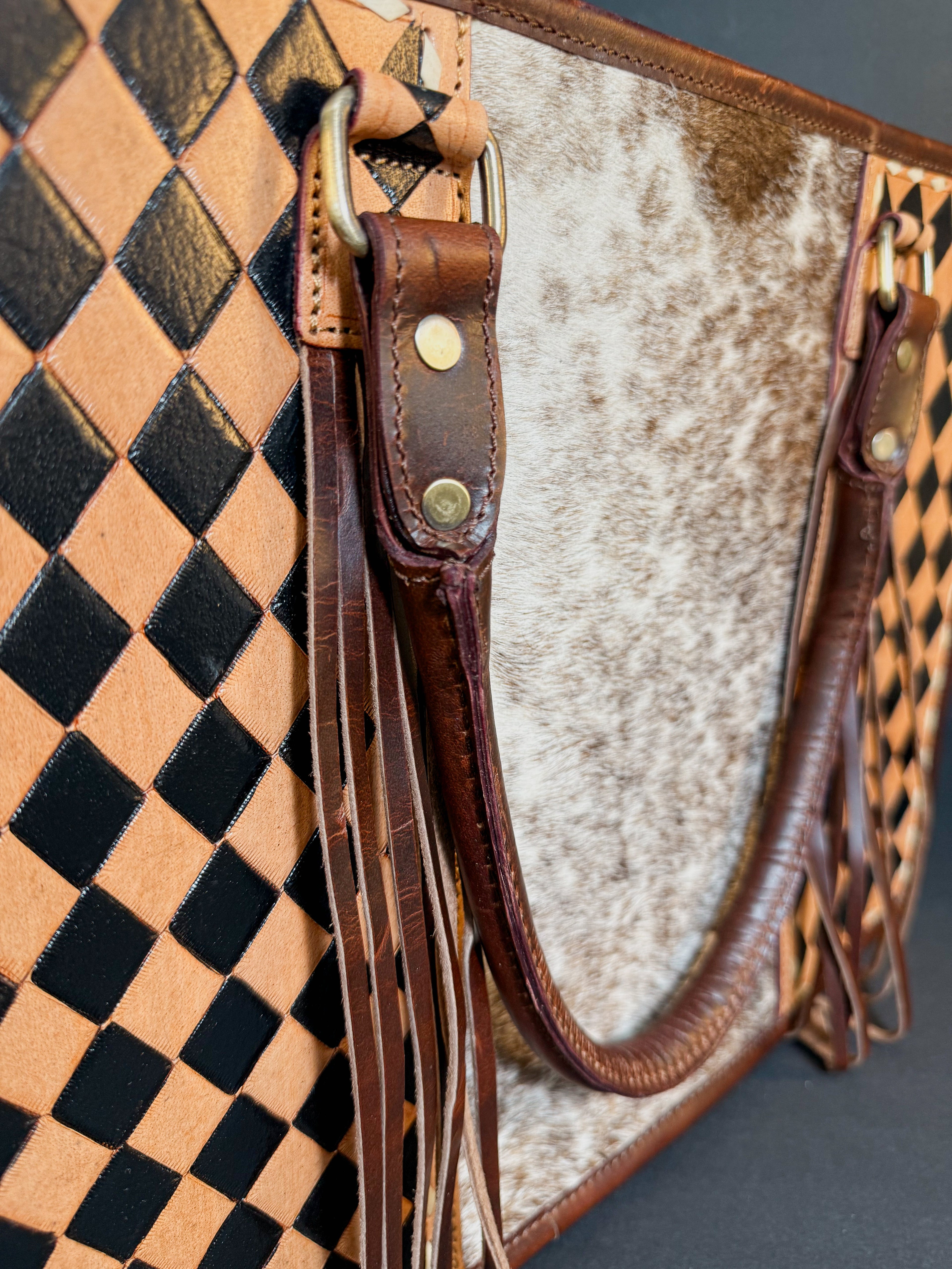 Checkmate Collection | Women’s Work-Ready Cowhide & Brown Checkered Full-Grain Leather Tote