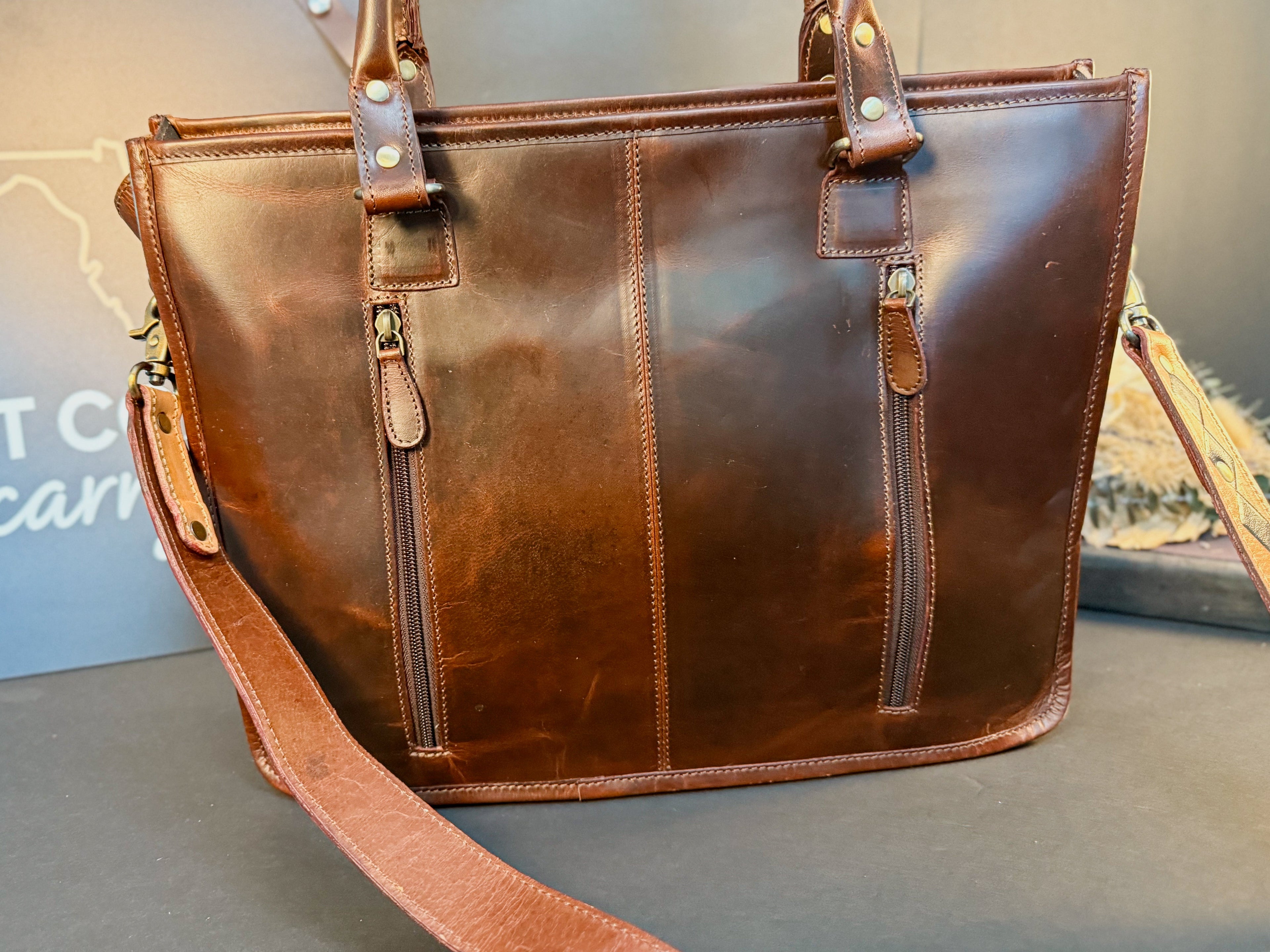 Checkmate Collection | Women’s Work-Ready Cowhide & Brown Checkered Full-Grain Leather Tote