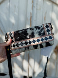 Speed Check Diamond Clutch | Black and White Cowhide Leather Diamond Checkered Convertible Clutch