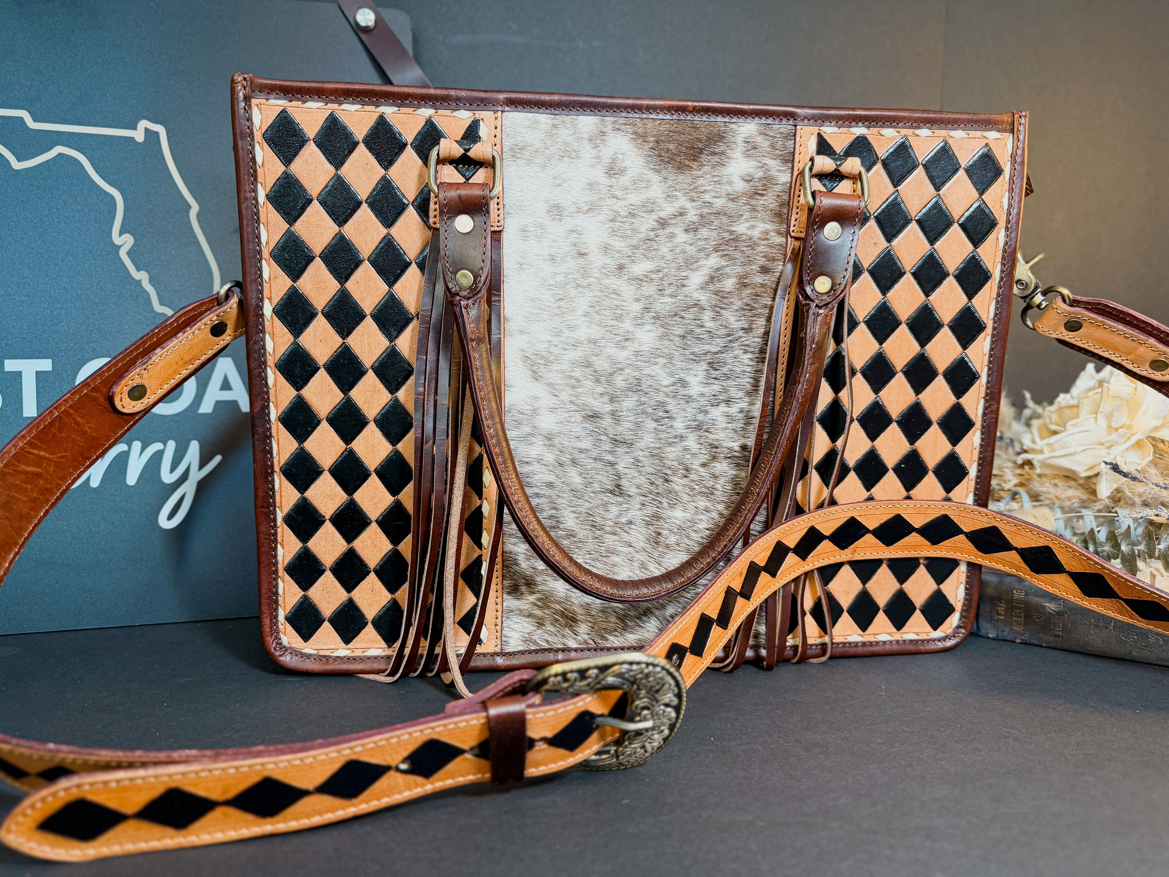 Checkmate Collection | Women’s Work-Ready Cowhide & Brown Checkered Full-Grain Leather Tote