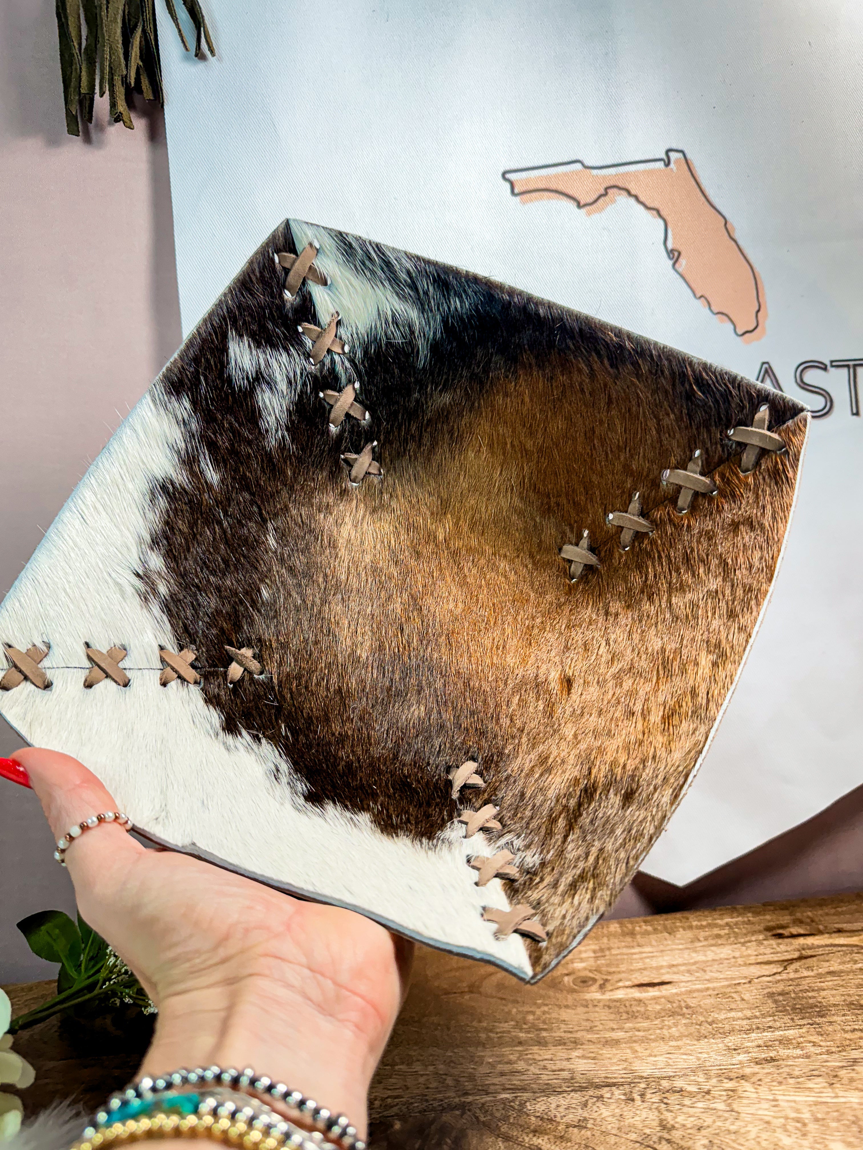 Handmade Cowhide Leather Catch-All Tray | Western Valet Tray